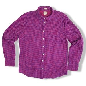 J. Crew Boy Fit Flannel Shirt, Bright Pink and & Blue Check, Cotton, GUC, Size S